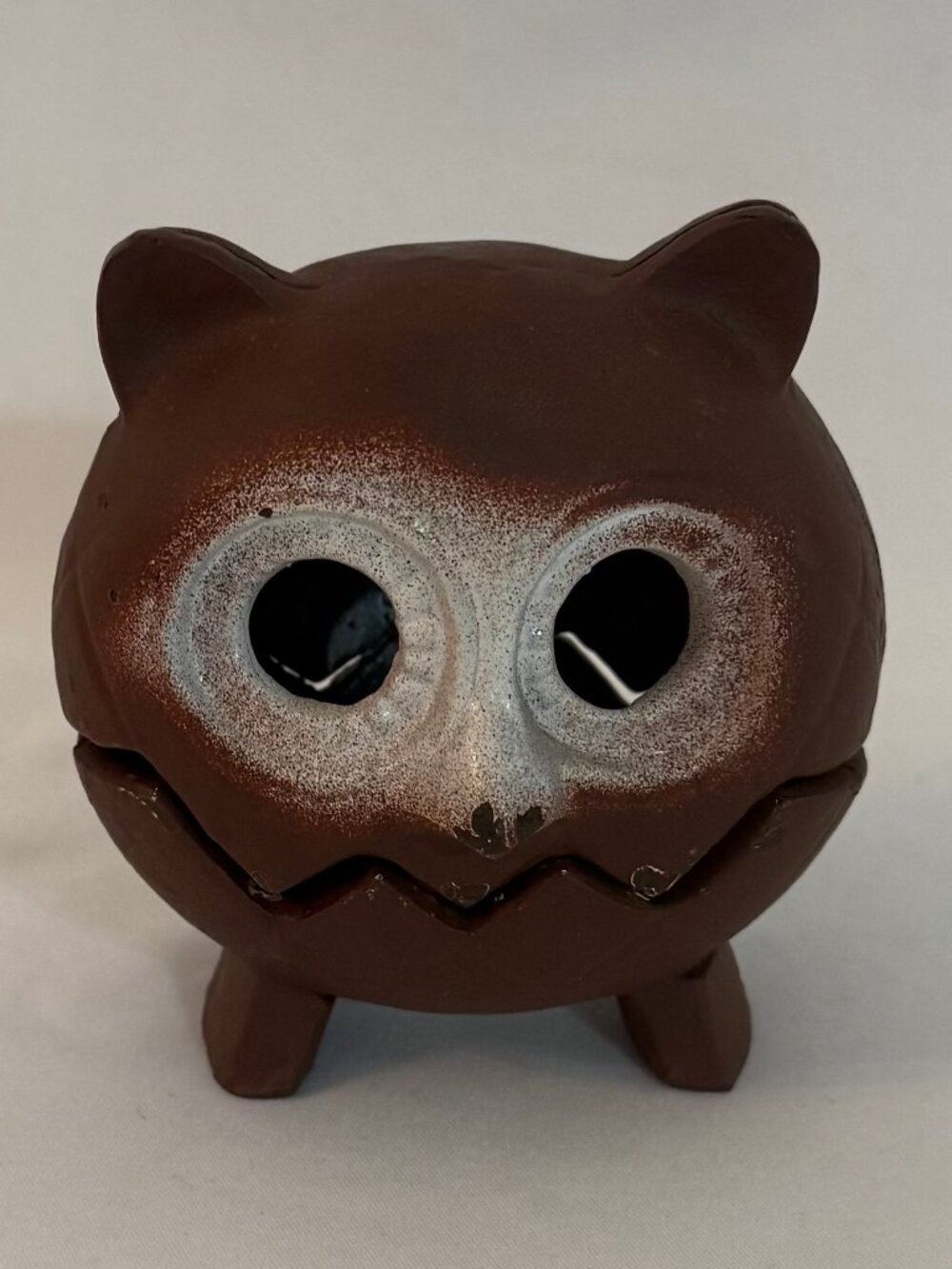 Vintage Japanese Owl Incense Burner 4" Tall Cast Iron Brown 2 Piece MCM #4085